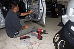 Alex Fernandez wiring up the crossovers for my (2) sets of Re Audio seperates up front